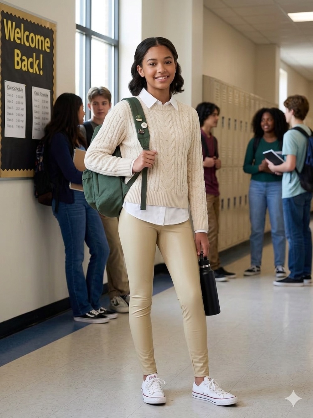 Kids- High-Rise Cream Leggings